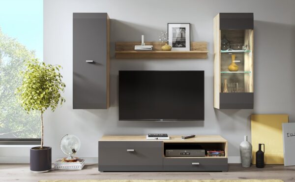 Σύνθεση τοίχου CLIF φυσικό Sanremo+ ματ Γραφίτης 180x195x45cm (ΜxYxB)